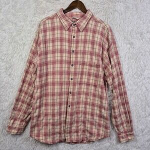 The Territory Ahead Mens XXL Red Tan Plaid Cotton Textured Button‎ Down Shirt